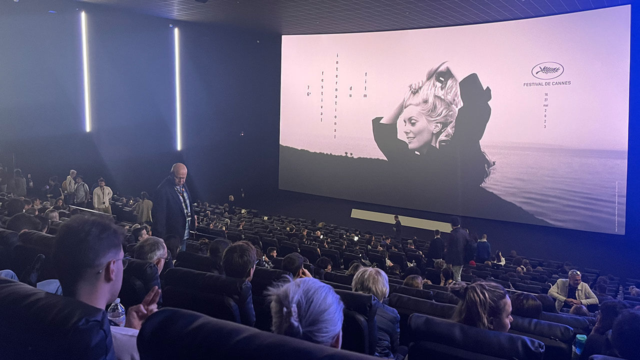 Students watch a film at the Cannes Film Festival