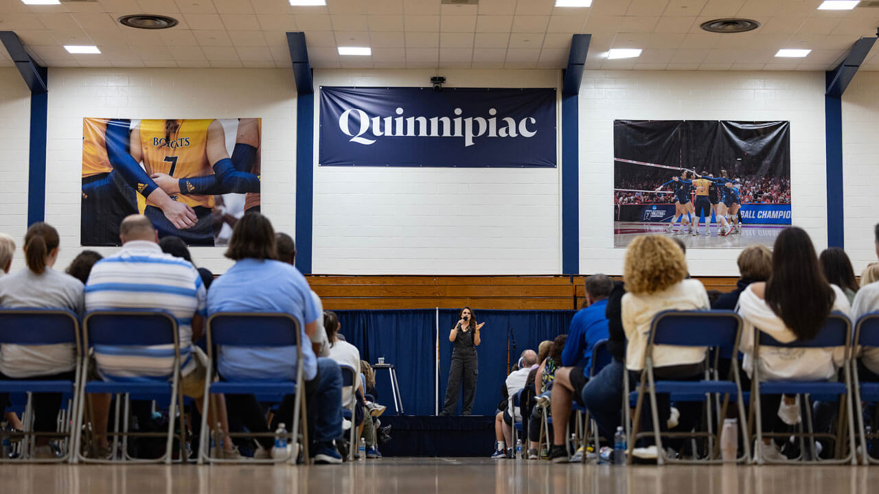 Auditorium filled and guest speaker engages audience