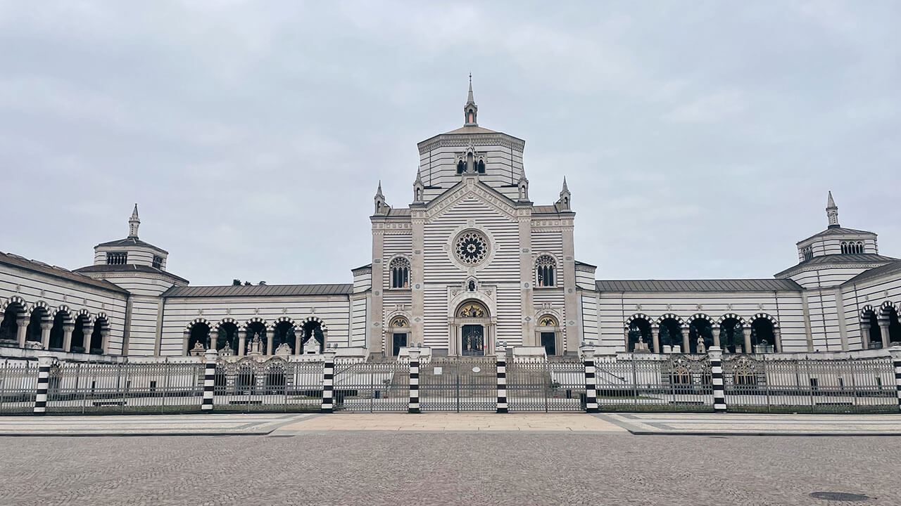 Shot of an Italian church and graveyard in Milan