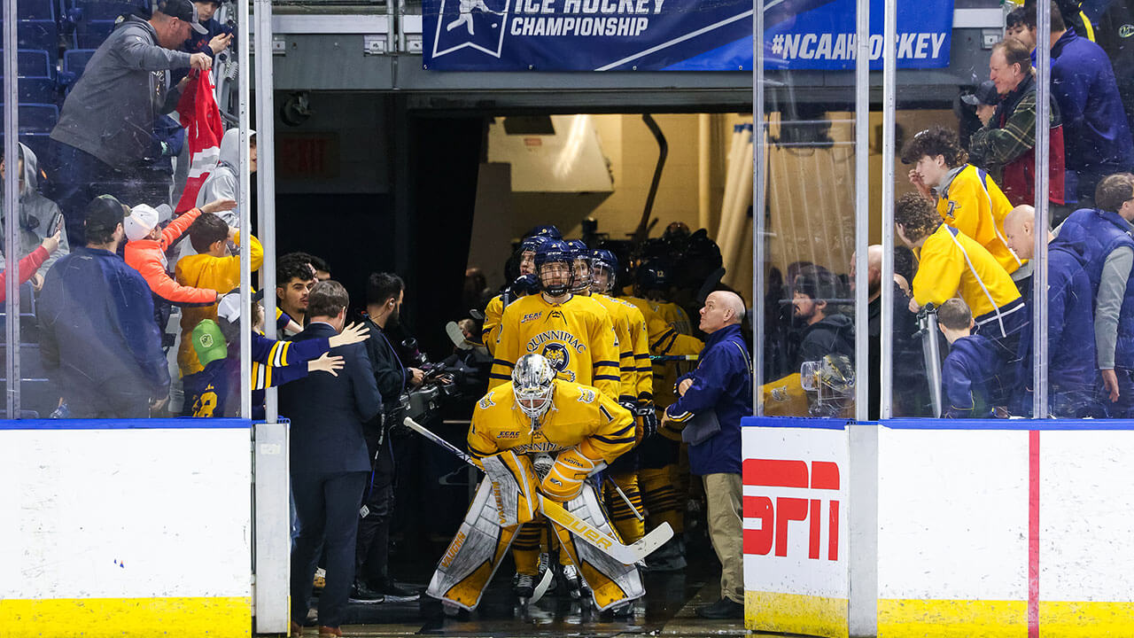 Men's Ice Hockey prepares to step on the ice for the start of the game