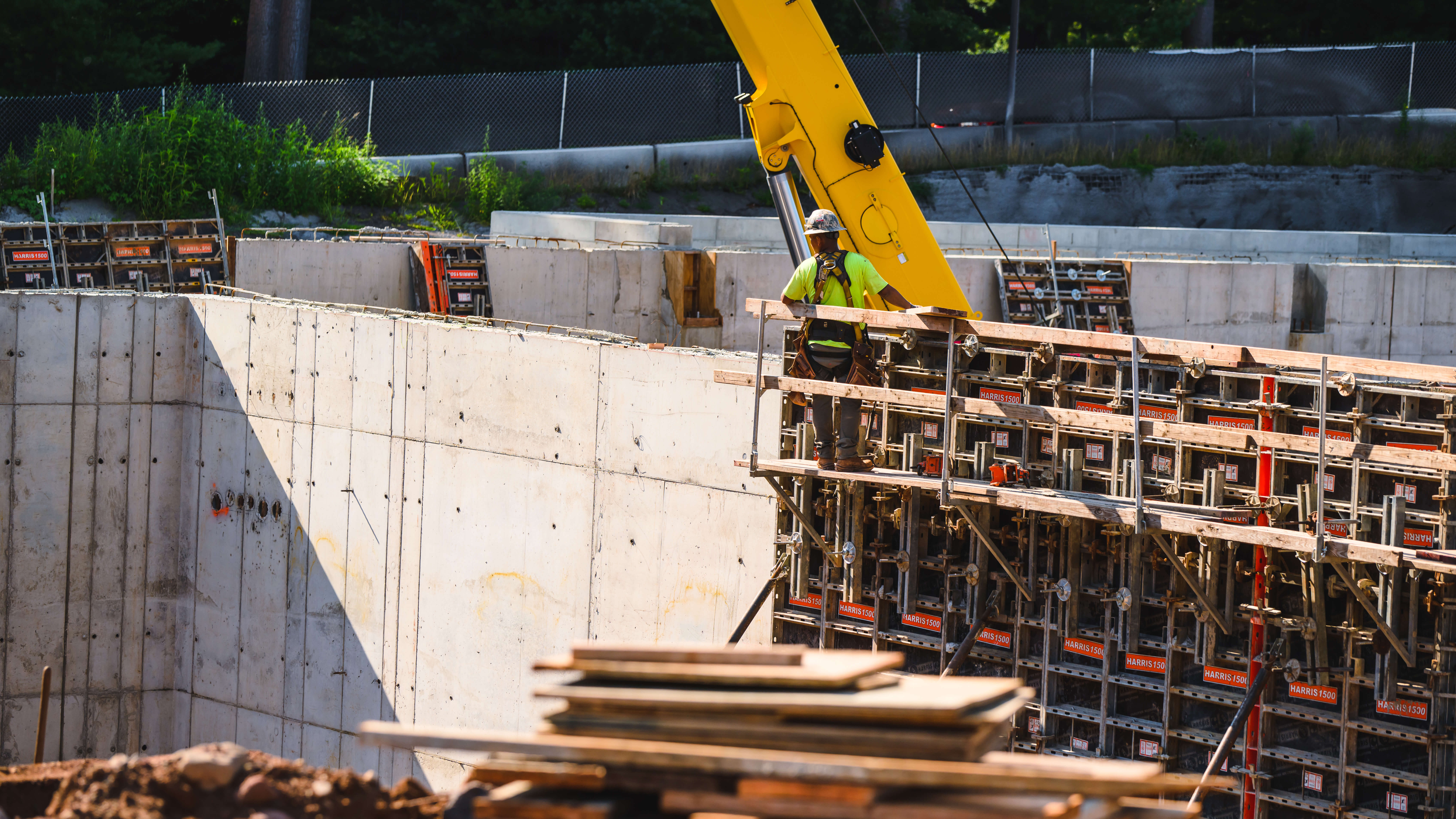 Worker overlooks the foundation