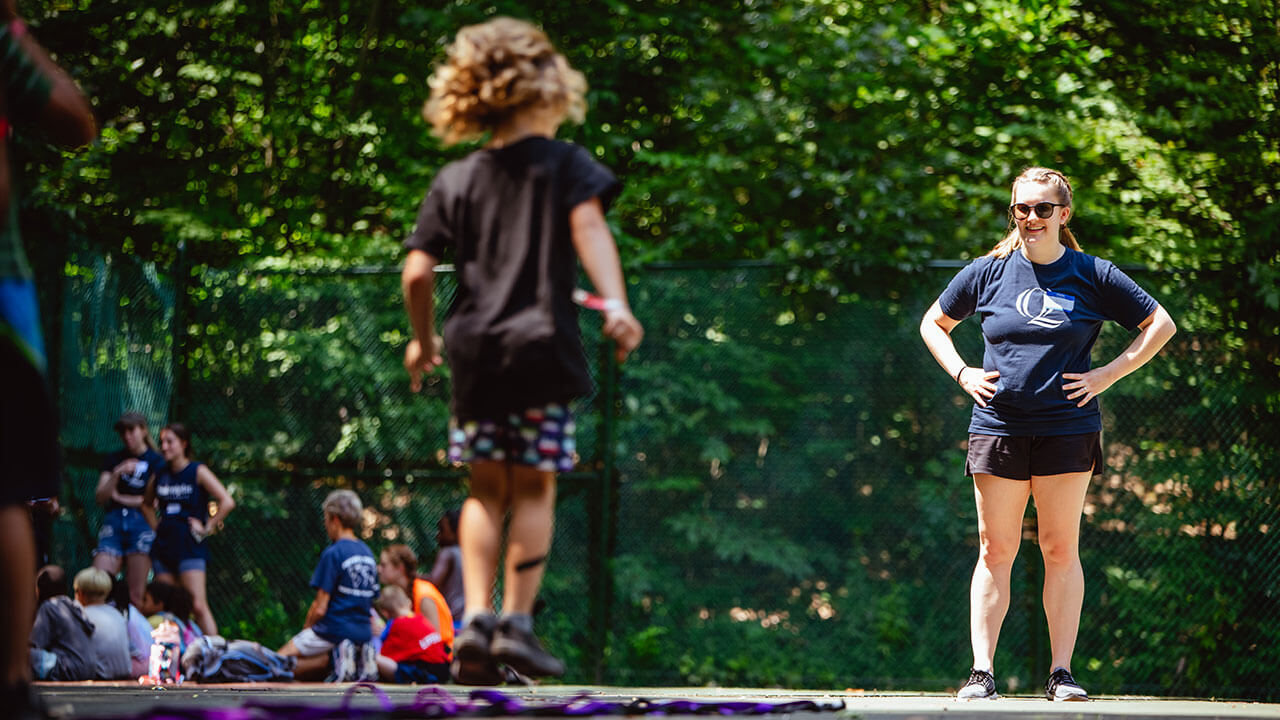 Campers at the Hamden YMCA participate in a relay race