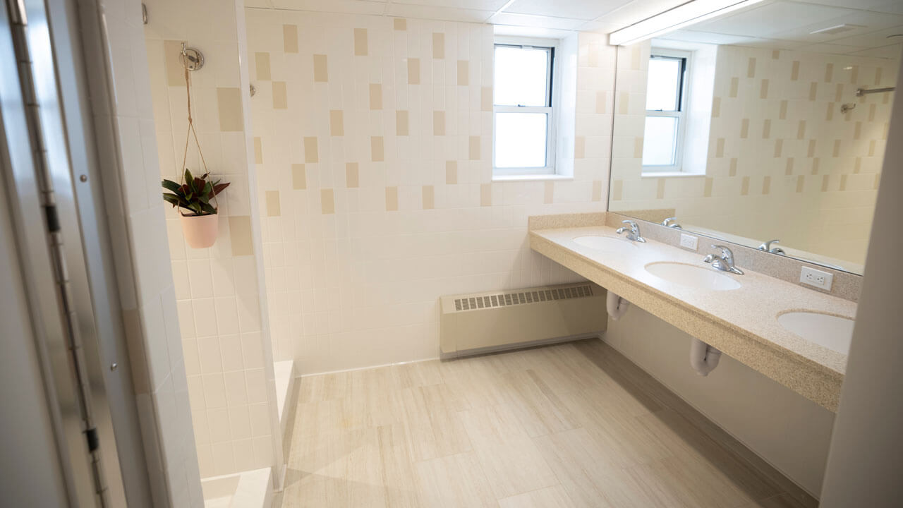 Newly renovated bathroom in the Perlroth dorm