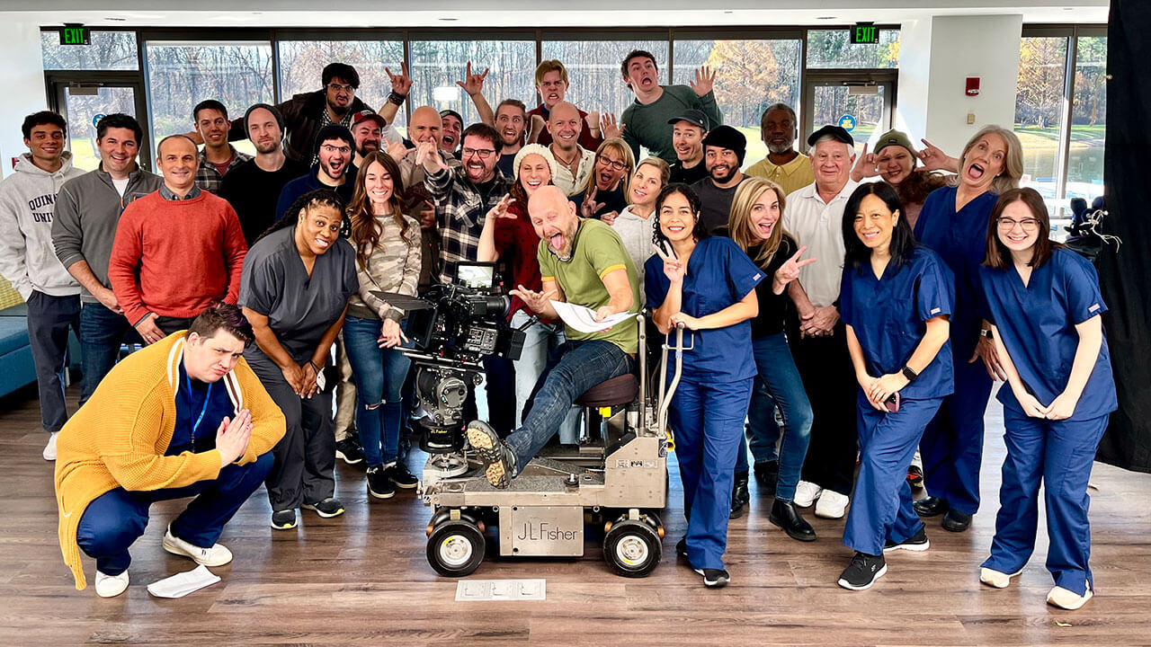 Students on set with Professor Blythe Frank