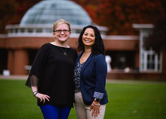 Julia Fullick-Jagiela and Kiku Jones on the Quad