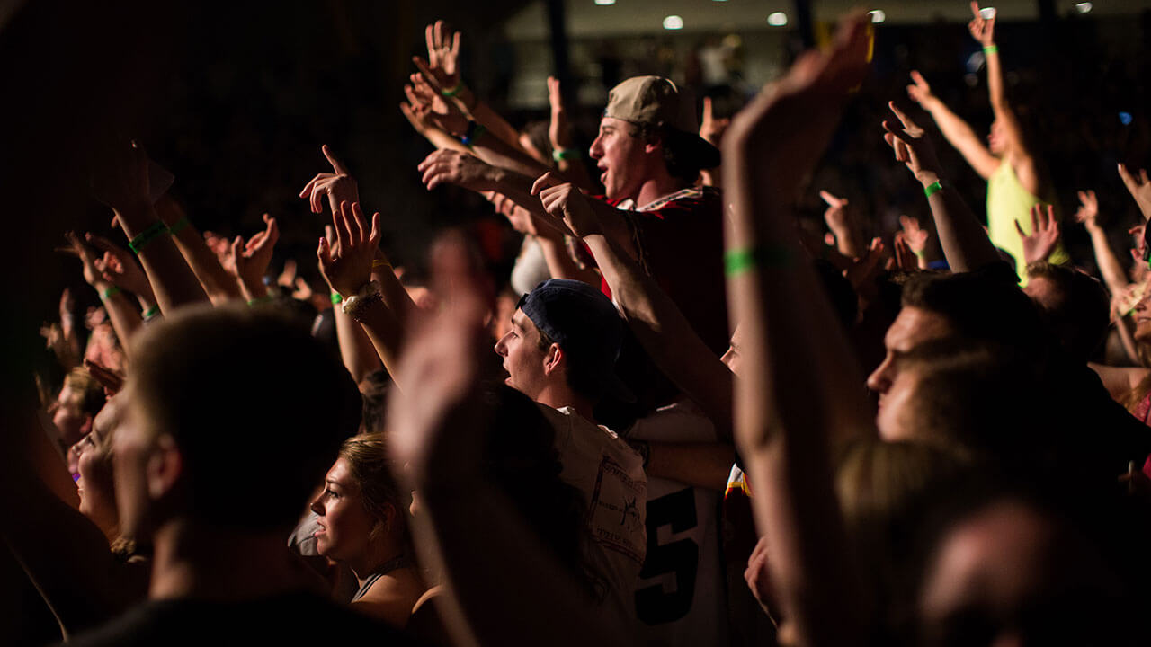 Students cheer during the annual Wake the Giant Spring concert