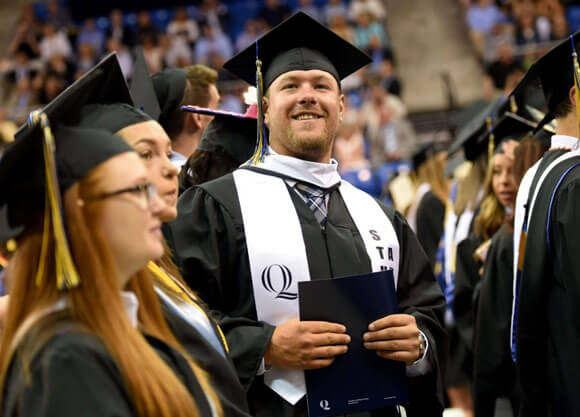 Quinnipiac University undergraduate commencement exercises for the College of Arts and Sciences Saturday, May 20, 2017, at the TD Bank Sports Center on Quinnipiac's York Hill Campus. ,Quinnipiac University undergraduate commencement exercises for the College of Arts and Sciences Saturday, May 20, 2017, at the TD Bank Sports Center on Quinnipiac's York Hill Campus