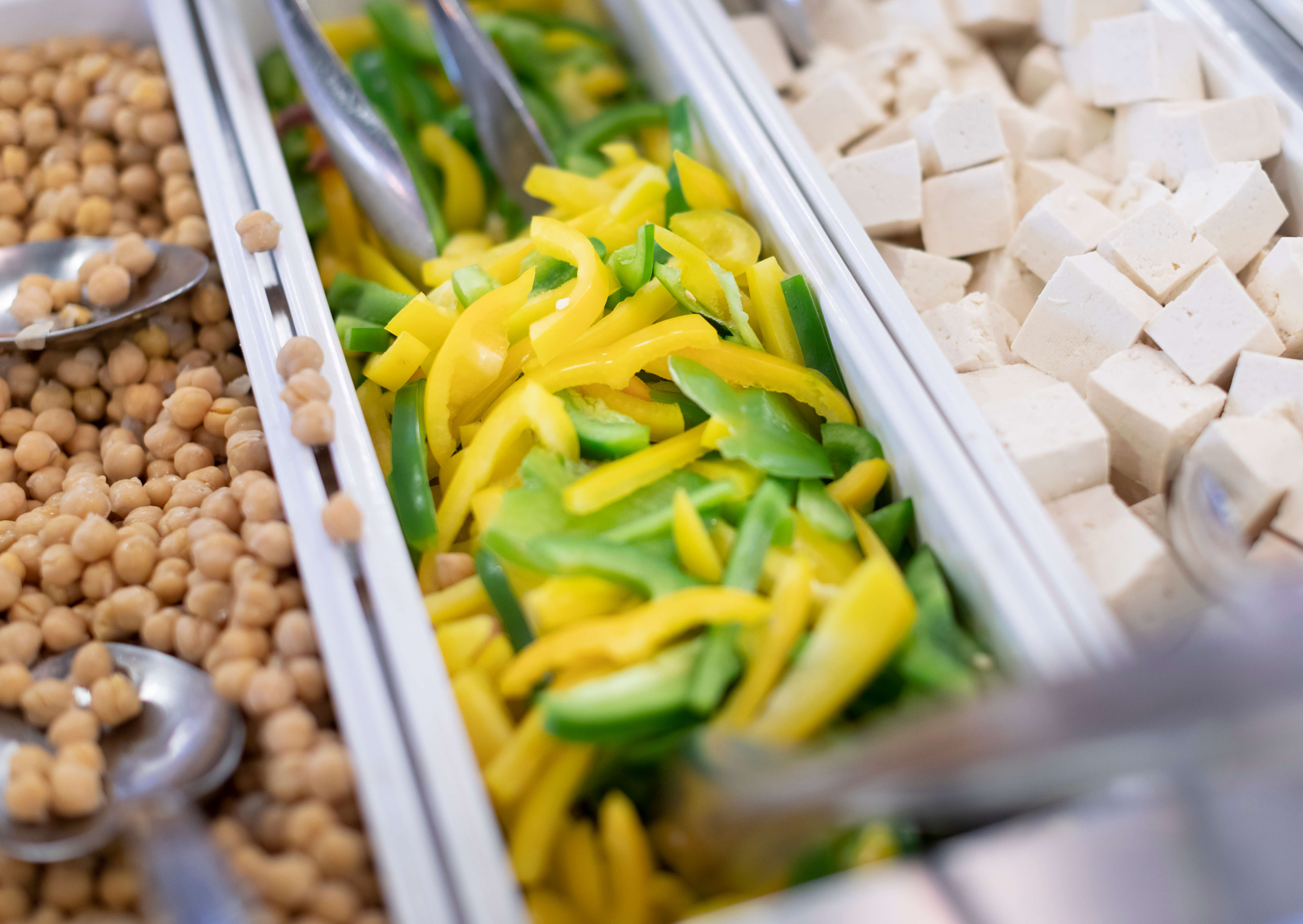 Photograph of various foods in the dining hall