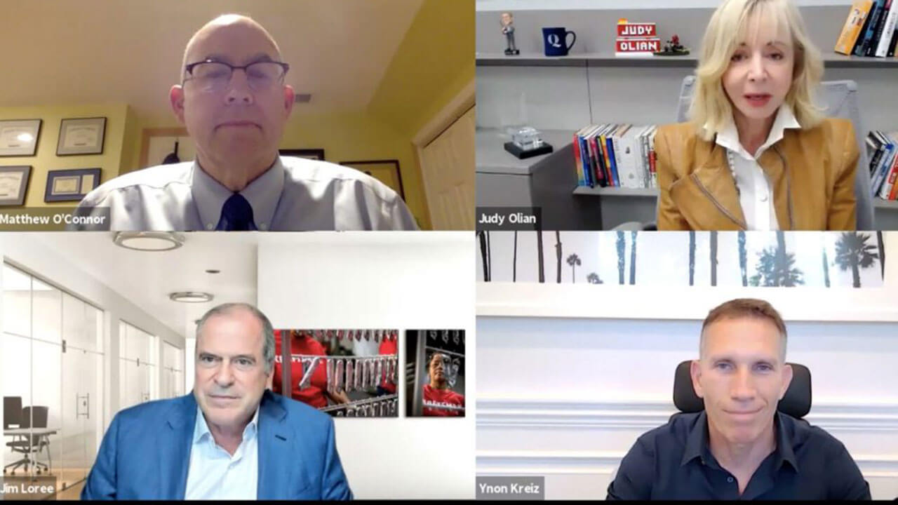 Screen capture of the four panelists during the webinar