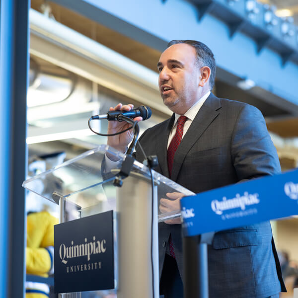 Jeff Flaks addresses the audience from the podium at the Recreation and Wellness Center Opening