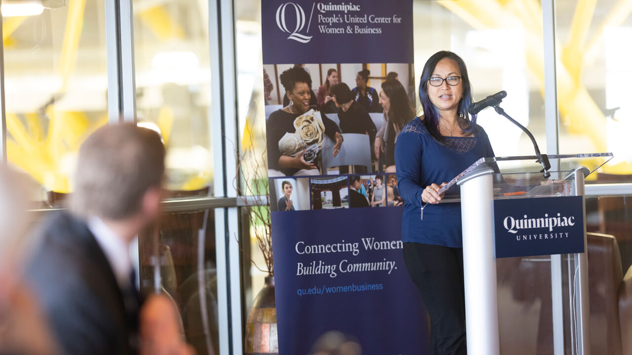 Speaker at the Peoples United Center for Women and Business luncheon on the York Hill campus