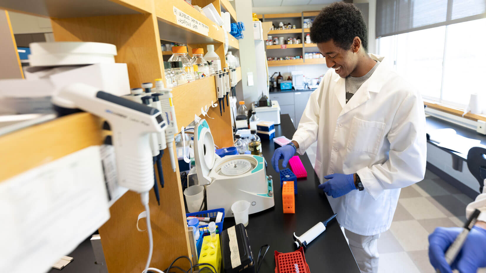 A student works in a Tator Hall laboratory.