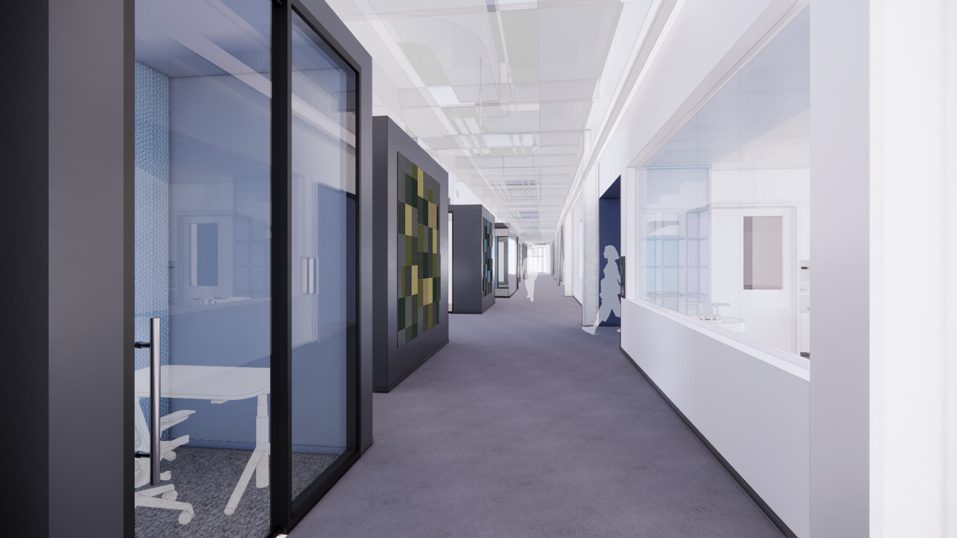 Render of the general academic building corridor.