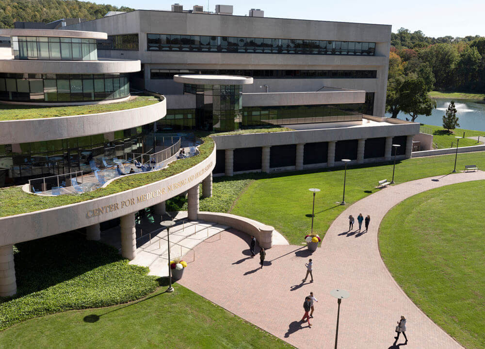 Aerial view of the Center for Medicine, Nursing and Health Sciences