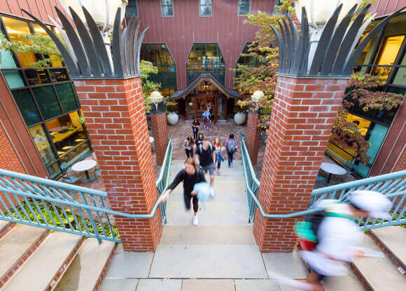 Students walking on campus.