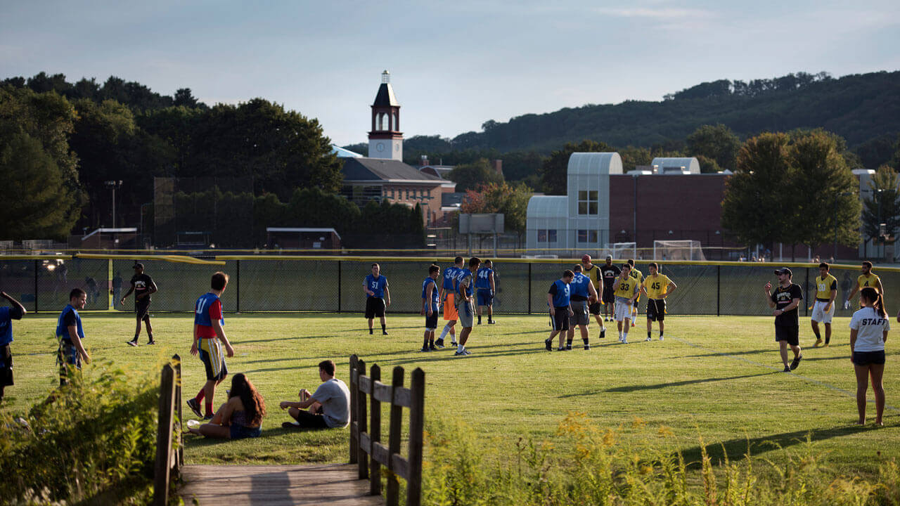 Students playing flag football